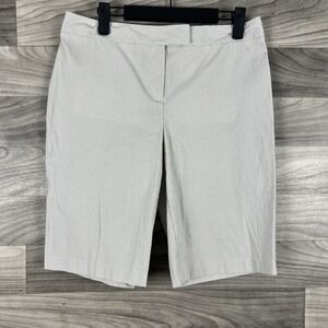 Chicos Shorts‎ Womens Sz 0 US Small 4 White Brown Pinstripe Chino Bermuda Casual